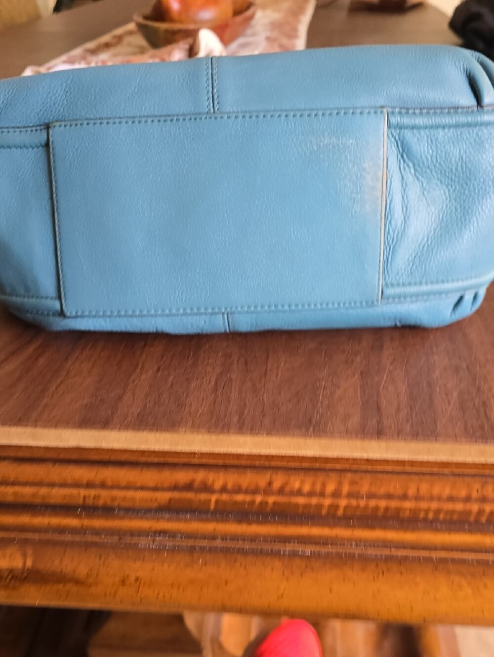 Turquoise pebble leather Coach Avery Shoulder Hobo handbag (model F23309) - Picture 8 of 16
